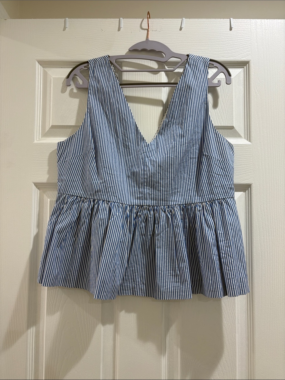 J. Crew Always Striped V-Neck Peplum Tank Top Blue/White Women’s Size 12